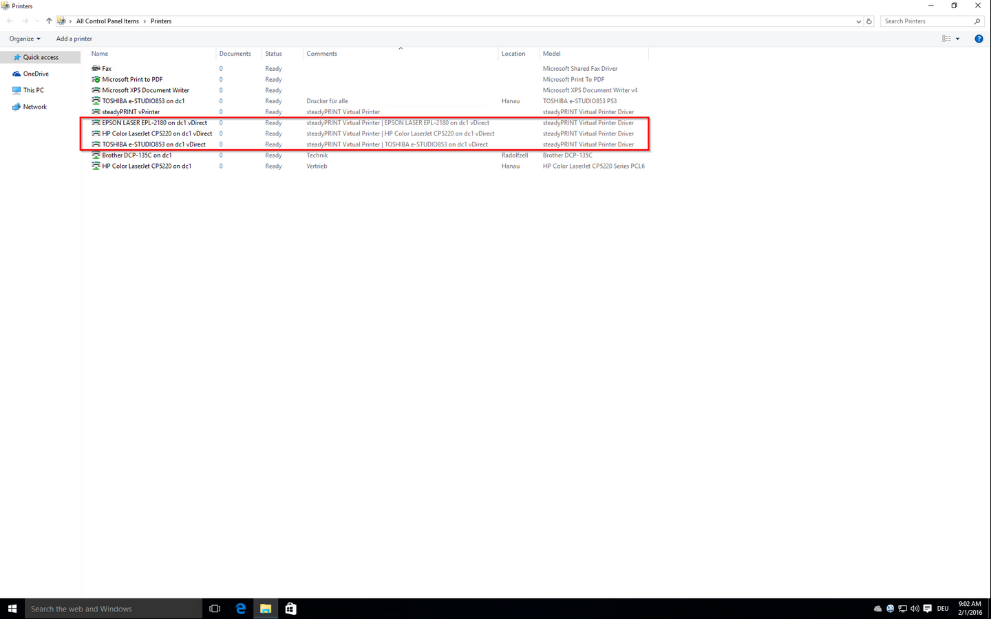 Abbildung 42: steadyPRINT vDirect - Drucker in Windows Druckerordner